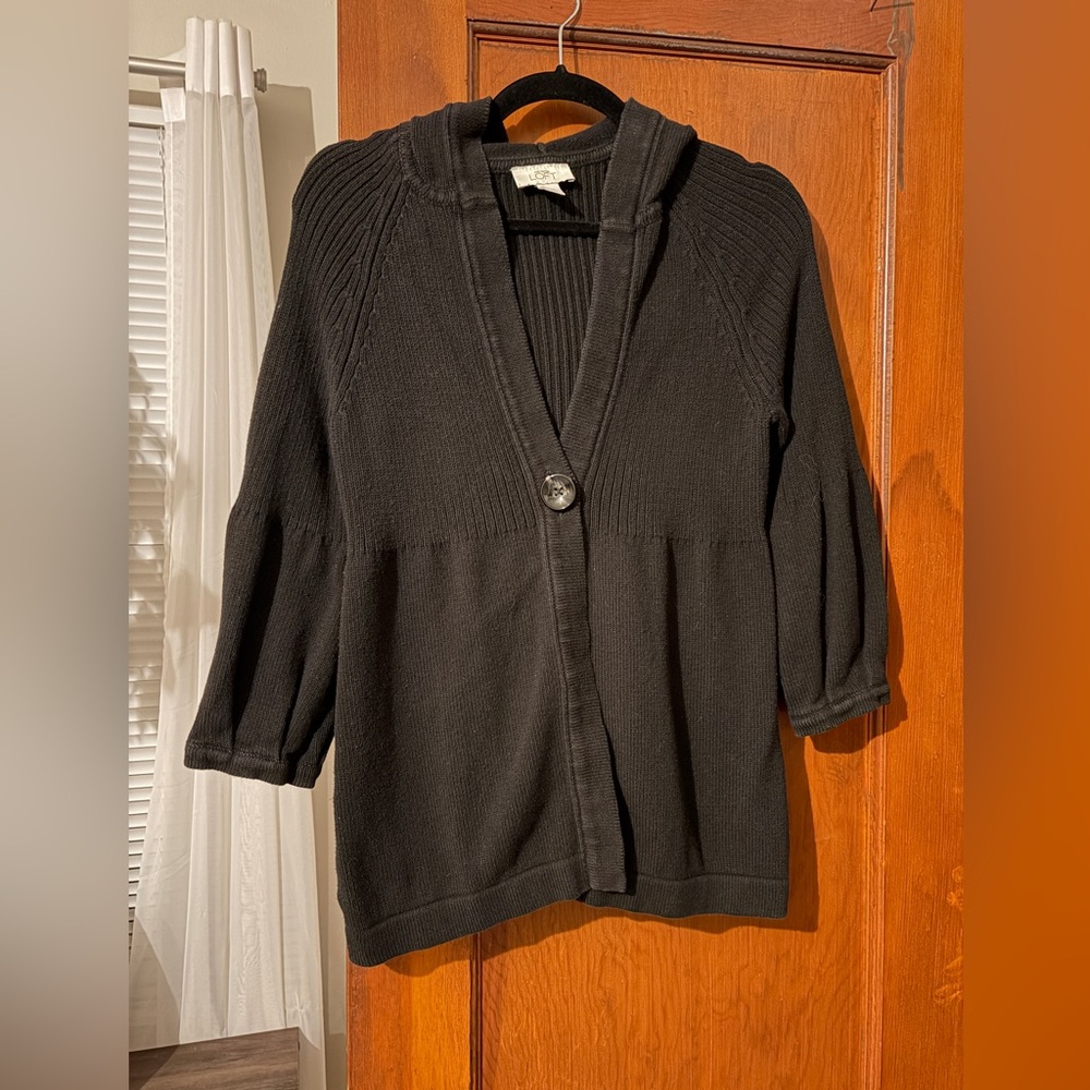 LOFT Women's Black 100% Cotton Hooded Cardigan Sweater
